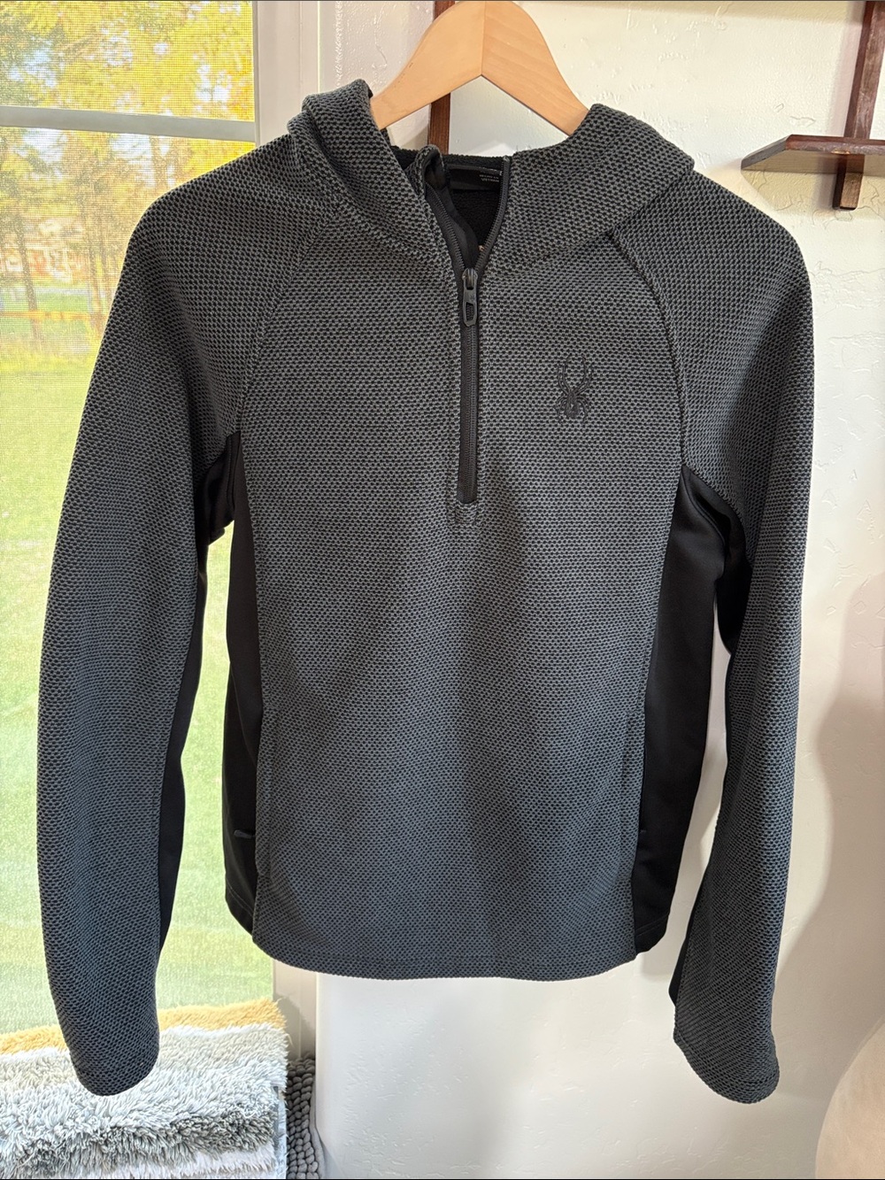 Spyder Men's Gray/Black Half-Zip Hooded Performance Sweater